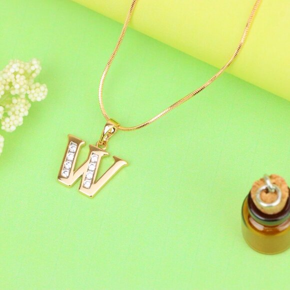 "Rose Gold Letter W Pendant with Crystals – Elegant Personalized Charm,XPPT1372 - Picture 4 of 13